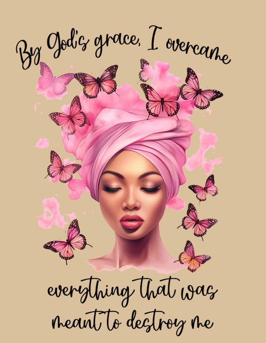 God's grace I overcame, Breast Cancer, Sand, T-shirt, Butterflies